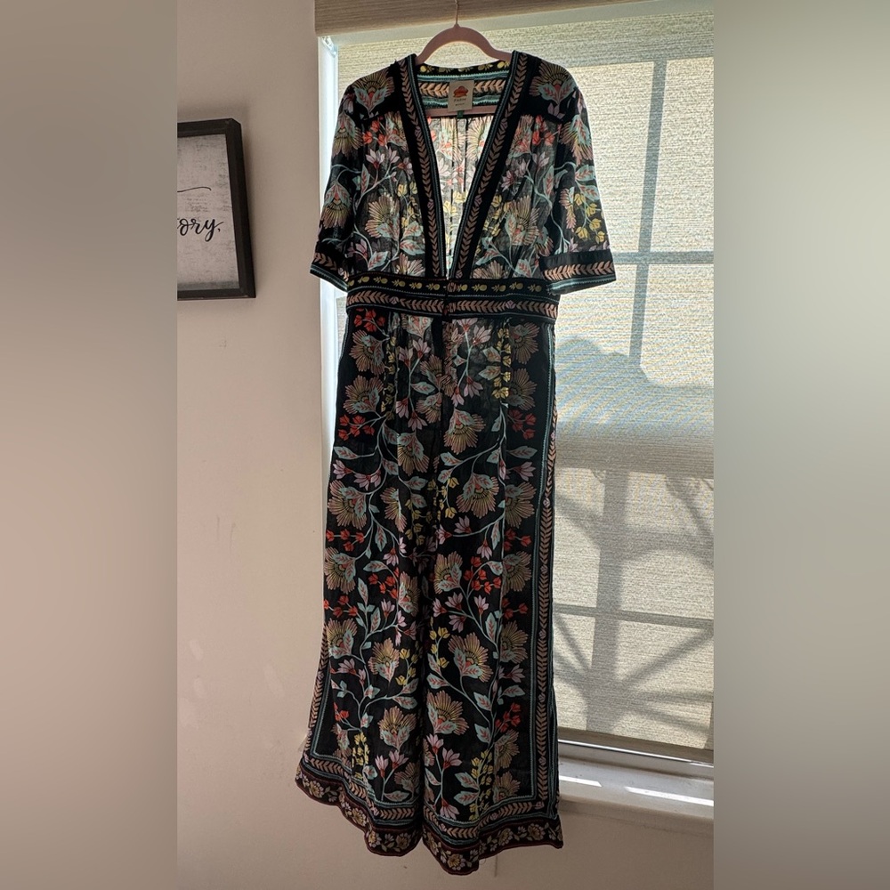 FARM Rio Black Floral Jumpsuit with Multicolor Patterns